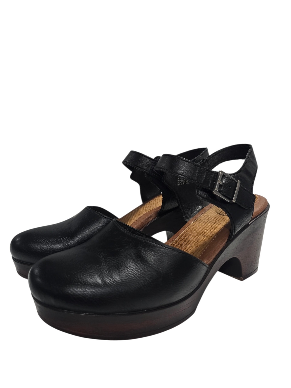 B.O.C Women’s Natasha Comfort Wedge Black Leather Slingback Clog Heels Size 11M